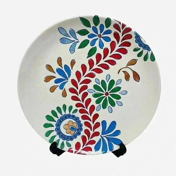 BUNGALOW Set of 4 Melamine 11" Dinner Plates Burgundy Floral Summer Table Decor - Picture 3 of 5